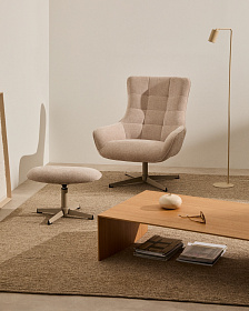 Teryl Кресло из шенилла бежевого цвета с серым металлом