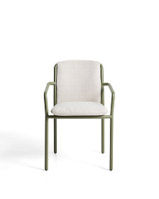 Уличный стул Linosa из зеленого алюминия с бежевой подушкой