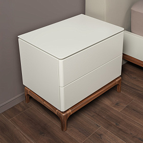 Прикроватная тумбочка CALPE отделка шпон ореха F, светло-серый матовый лак