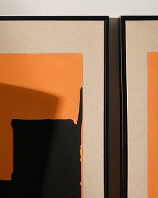 Zernu Абстрактная картина оранжево-чёрная на льняном холсте 