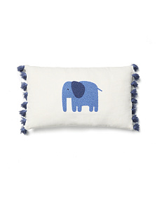 Чехол для подушки Tandani бежевый из хлопка с вышитым синим слоном 30 x 50 см