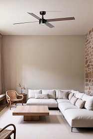 Потолочный вентилятор RUDDER L 4 Ш1320MM черный/орех 4P 18W LED CCT DIM TUYA