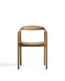 Уличный стул Derile из массива дуба в натуральной отделке и бежевой веревки