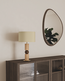 Настольная лампа Alda золотой металл/натуральное дерево/коричневый мрамор + белый абажур 801011/35