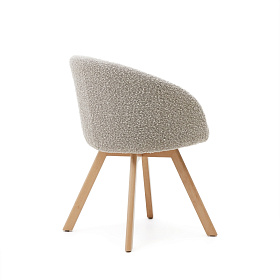 Marvin Поворотный стул из серого флиса с ножками из ясеня