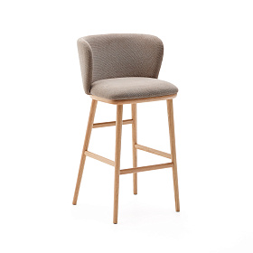 Ciselia Барный стул из коричневой синели и натурального массива ясеня