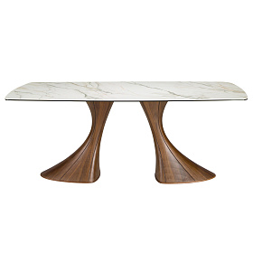 Обеденный стол 1174 овальный с мраморной керамикой и орехом