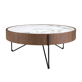 Круглый журнальный столик 2138/MH2303A из ореха и мраморной керамики