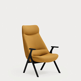 Кресло высокое Dins горчичное с каркасом из черного бука