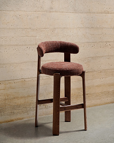 Барный стул Granite из коричневой синели и ясеня с отделкой орех 75 см