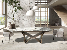 Овальный раздвижной обеденный стол 1154 из керамики в отделке под мрамор