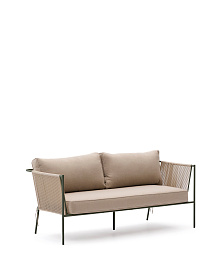 Уличный 2-х местный диван Zivia из веревки цвета экрю и стали зеленого цвета