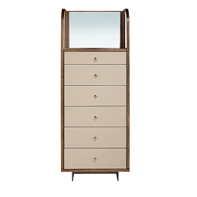 Шифоньер 7206 из кожи, ореха и полированной стали с зеркалом