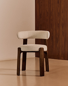Granite Стул на 4 ножках из бежевого шенилла и массива ясеня в отделке орех