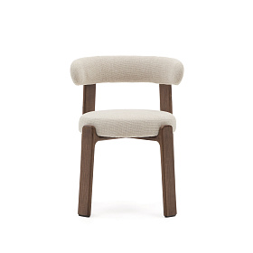 Granite Стул на 4 ножках из бежевого шенилла и массива ясеня в отделке орех