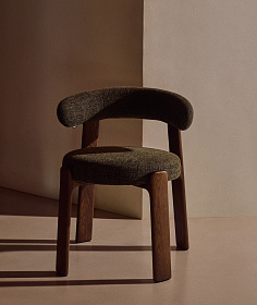 Granite Стул на 4 ножках из зеленого шенилла и массива ясеня в отделке орех