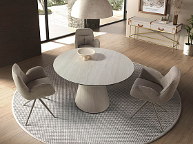 Консольный стол 3271 из шпона ореха и светло-серой ткани