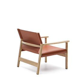Кресло Jan из переработанной кожи светло-коричневого цвета и ясеня в натуральном цвете