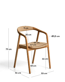 Уличный стул Derile из массива дуба в натуральной отделке и бежевой веревки