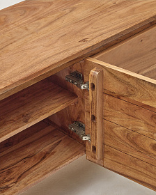 Тумба под телевизор Uxue с 3 дверцами из массива акации с беленой отделкой 150 x 58 см