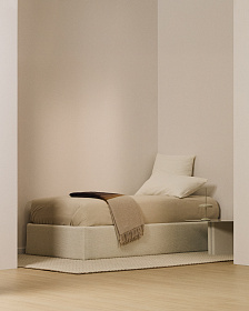 Основание кровати Nelzi с боковым открыванием из шенилла цвета экрю для матраса 90 x 200 см