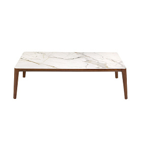 Прямоугольный журнальный столик 2153 из керамики в мраморной отделке и ореха