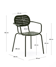 Стул для улицы Brai с подлокотниками из оцинкованной стали зелёного цвета