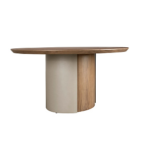 Круглый обеденный стол 1163 из ореха и стали песочного цвета