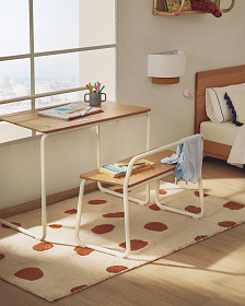 Tinn Письменный стол из ясеневого шпона с бежевой металлической конструкцией, 75 x 45,5