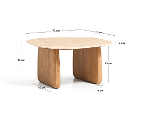 Приставной столик Pirita из бежевого травертина с ножками из дуба натурального цвета, 71 x 70 см