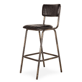 Барный стул Romina из черной кожи с серыми ножками