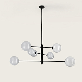 Люстра Atom 8L черная - прозрачные плафоны