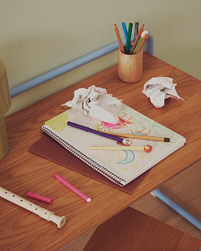 Tinn Письменный стол из ясеневого шпона с синей металлической конструкцией, 75 x 45,5