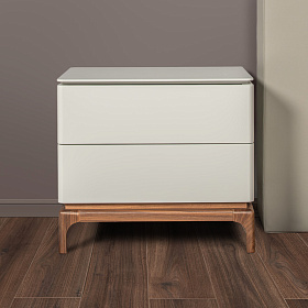 Прикроватная тумбочка CALPE отделка шпон ореха F, светло-серый матовый лак