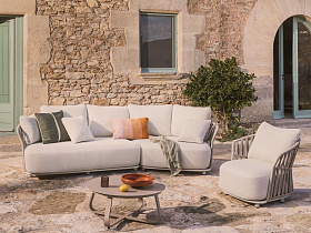 Изогнутый модуль уличного дивана Osani из алюминия экрю и веревки цвета таупе 167 см