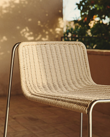 Уличный барный стул Tavari из бежевой веревки и стали