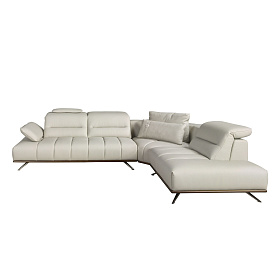 Угловой диван с правым шезлонгом 6244 из светло-серой кожи