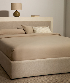 Кровать Nahiri бежевого цвета из шенилла с ящиком для хранения 150 x 200 см