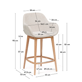 Полубарный стул Konna бежевого цвета с ножками из массива ясеня в светлой отделке, 65 см