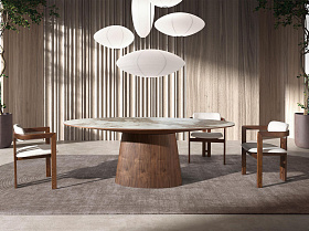 Овальный обеденный стол 1177 с мраморной керамикой и орехом