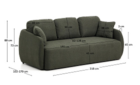 Трехместный диван-кровать Laira из темно-зеленого шенилла 218 см