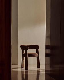 Granite Стул на 3 ножках из коричневого шенилла и массива ясеня в отделке орех