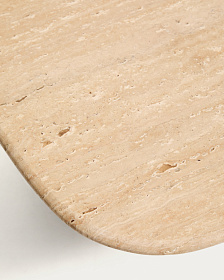 Журнальный столик Pirita из бежевого травертина с ножками из дуба натурального цвета, 147 x 65 см 