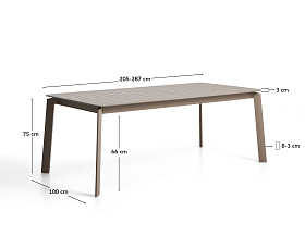 Раздвижной уличный стол Brela из алюминия цвета taupe 205(287) x 100 см