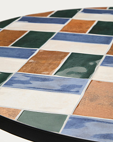 Уличный стол Tella из зеленой стали с разноцветной плиткой 90 см