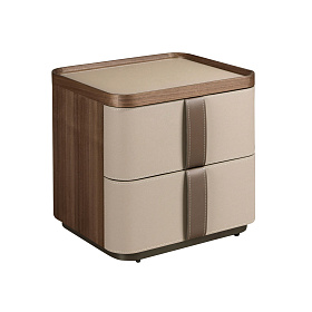 Прикроватная тумбочка 7204 из кожи, ореха и полированной стали 
