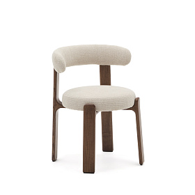 Granite Стул на 4 ножках из бежевого шенилла и массива ясеня в отделке орех