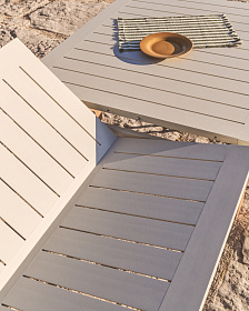 Раздвижной уличный стол Livorno из бежевого алюминия с ножками под дерево, 233(350) x 100 см