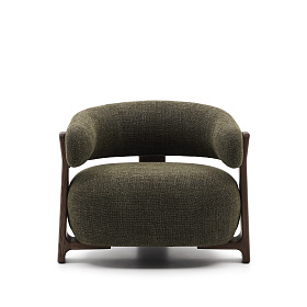 Granite Кресло из зеленого шенилла и массива ясеня в отделке орех