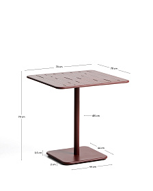 Уличный стол Brai из оцинкованной стали бордового цвета, 70 x 70 см
